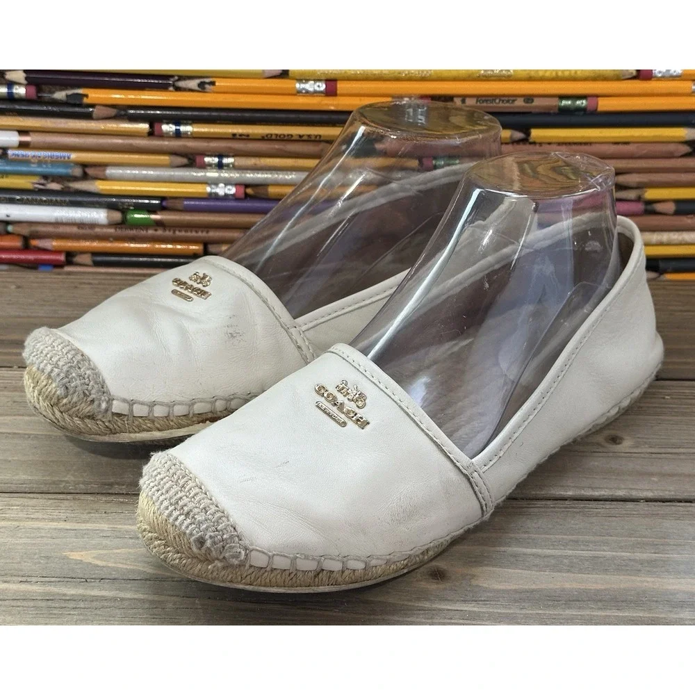 Coach Espadrille Rhodelle Flats Shoes Leather Cream Sz 8 B